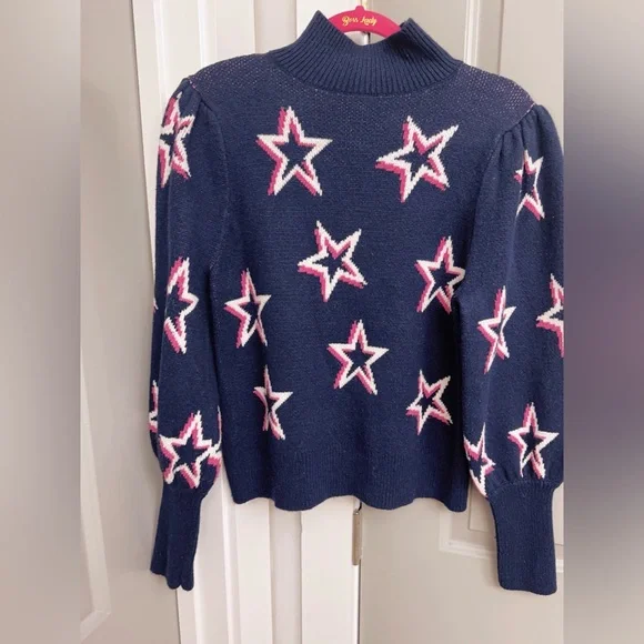 GAP Navy Blue Star Print Knit Pullover Sweater Size Medium - Picture 3 of 4